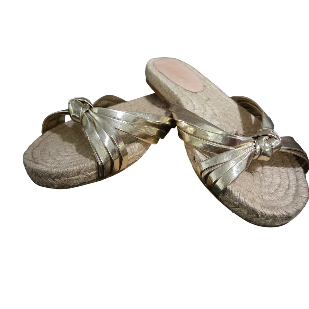 J. Crew Espadrille Slides Gold Metallic Knot Detail Sandals made in Spain Size 8